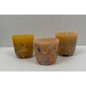 Handcrafted Beige Candles Set of 3 Approx 3 inch Tall Wide Seashells Handmade